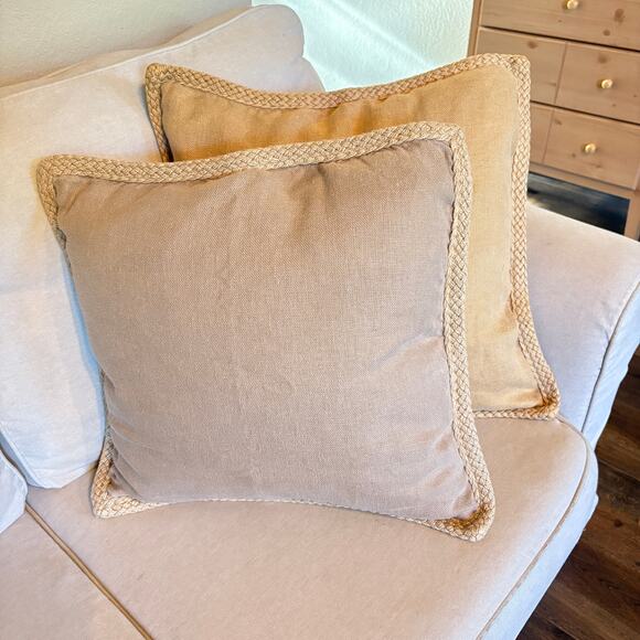 POTTERY BARN 2 Jute Braid Linen Neutral 20" Pillow Cover Coastal Minimalist Boho - Picture 2 of 15